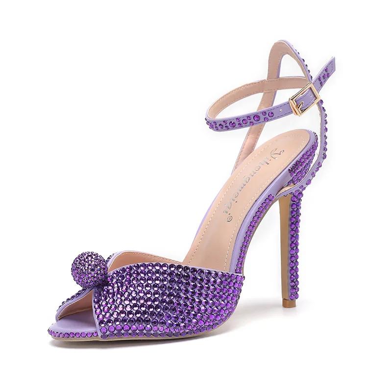 Fashion 2025New Style Rhinestone Sequined Peep Toe Women Gladiator Sandals Summer Elegant High Heels Crystal Wedding Banquet Bridal Shoe