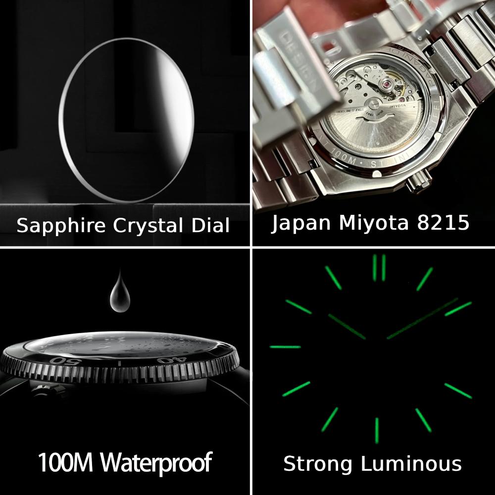 Pagani Design 8215 Men's Automatic Mechanical Watch 40Mm Sapphire Stainless Steel Waterproof 10Bar Luminous C3 Reloj Hombre