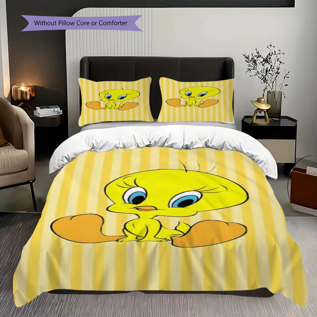 Tweety Bird Pink Bow Pink Background Threepiece Set 1 Duvet Cover 2 Pillowcase Without Core Bedding Set Duvet Cover And Pillowcase