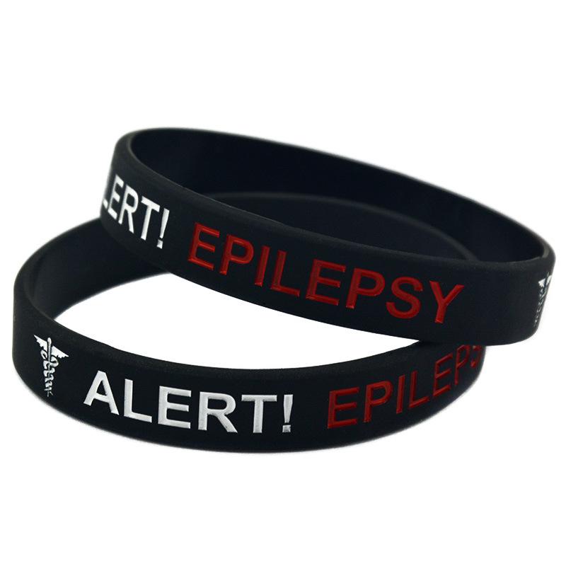 

Epilepsy Medical Alert Silicone Bracelet for Adults - Unisex Sports Wristband чёрный