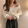 JINZUOMA Knit Pullover Long High Perfect for Commuting or Everyday Wear Women's Sweater, Top, Sleeve, V-Neck, Waist, Off-the-Shoulder, Sexy, Sweet,