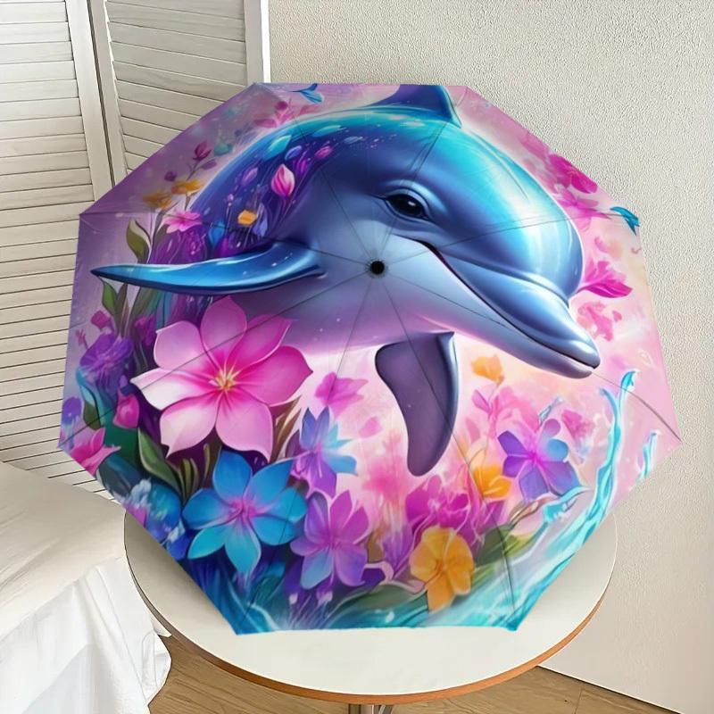 1pc Dolphin Floral Fantasy Umbrella with Plastic Handle,Suitable for All Seasons Home Travel Outdoor UmbrellaDD347