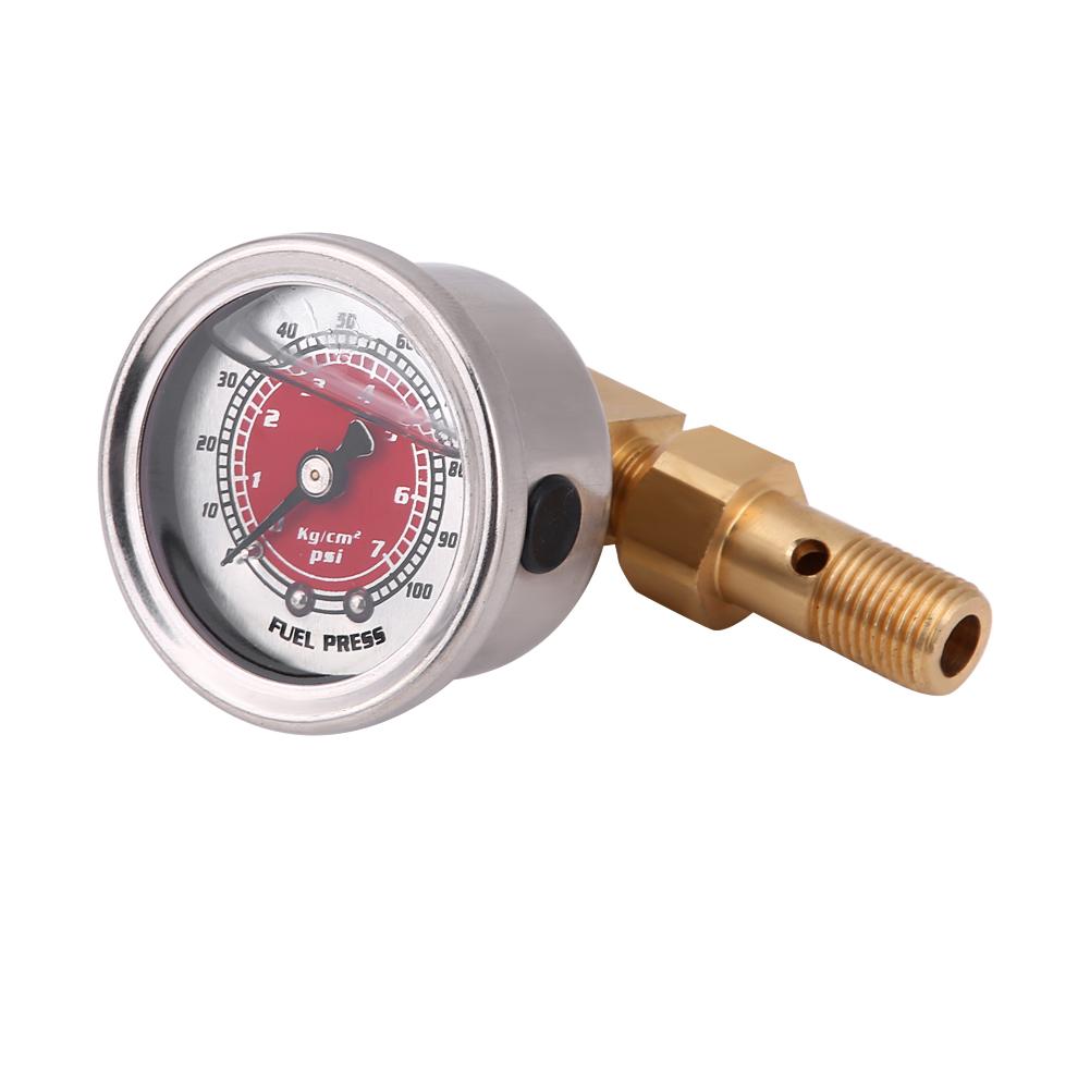 Universal Fuel Pressure Liquid Filled Regulator Gauge Adapter Kit 0 100PSI Red