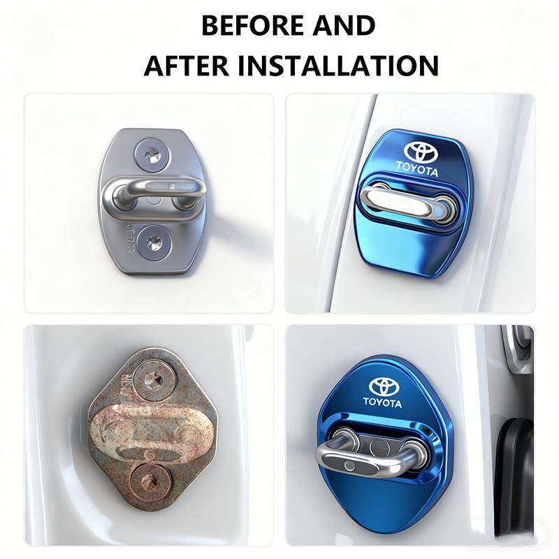 CKMY4 4pcs Car Door Lock Cover Stainless Steel Auto Door Latch Protective Stickers For Toyota Rav4 Yaris Camry Land Corolla CHR Hilux