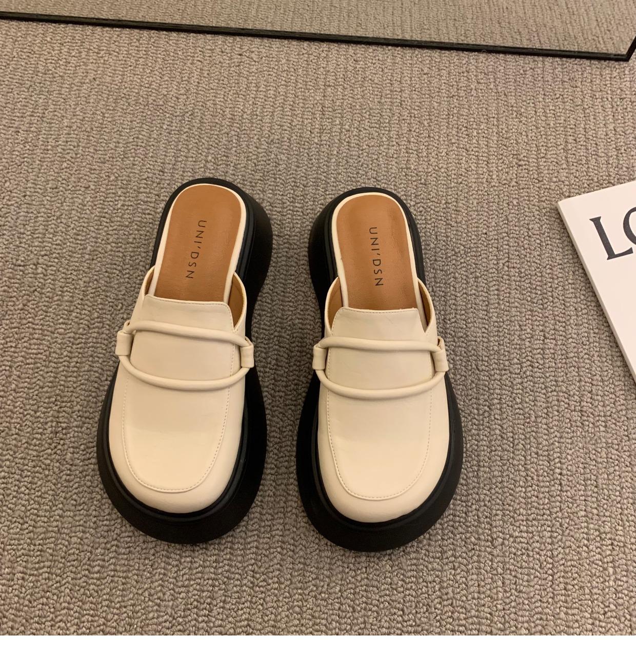 

Чжикэ японские ретро туфли платформа подошва одна педаль кожаная сумка голова женская обувь весна и лето 2025 новые шлепанцы женская уличная обувь 35