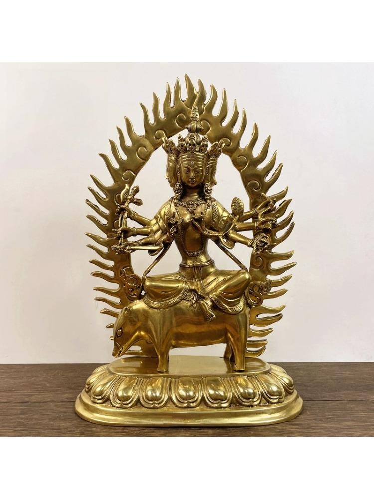 Feng Shui High Quality Copper Gold Painted Three Faces Riding Pig Buddha Mother Bodhisattva Decor