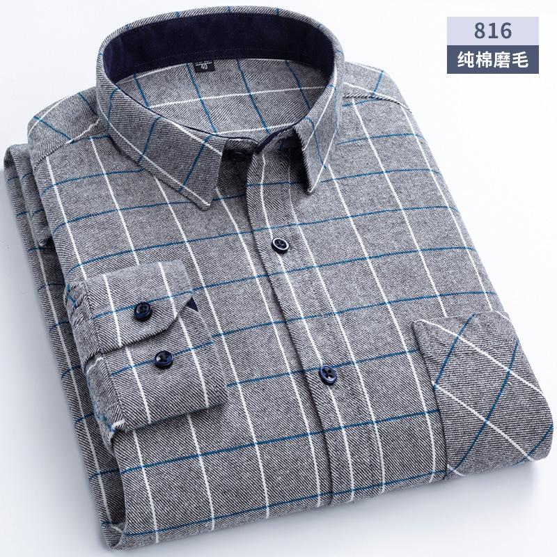 6XL Herbst/Winter Groß Herren 100% Baumwolle Karriert Gebürstet Langarmhemd Knitterarm Beständig Business Casual Bügelfrei Dick