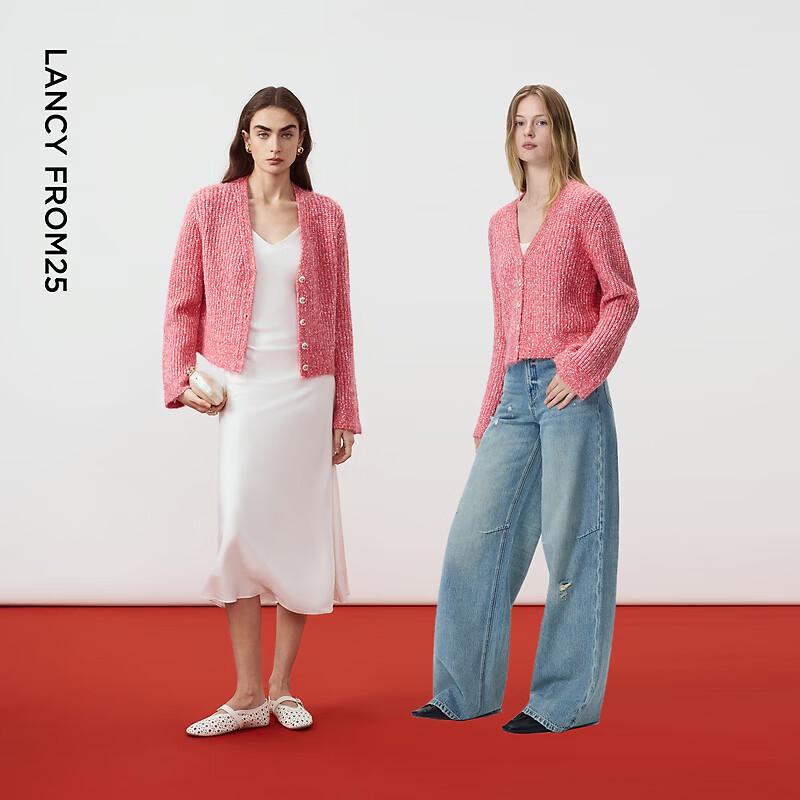 LANGZI MONEY HONG V-Neck Red Knit Cardigan