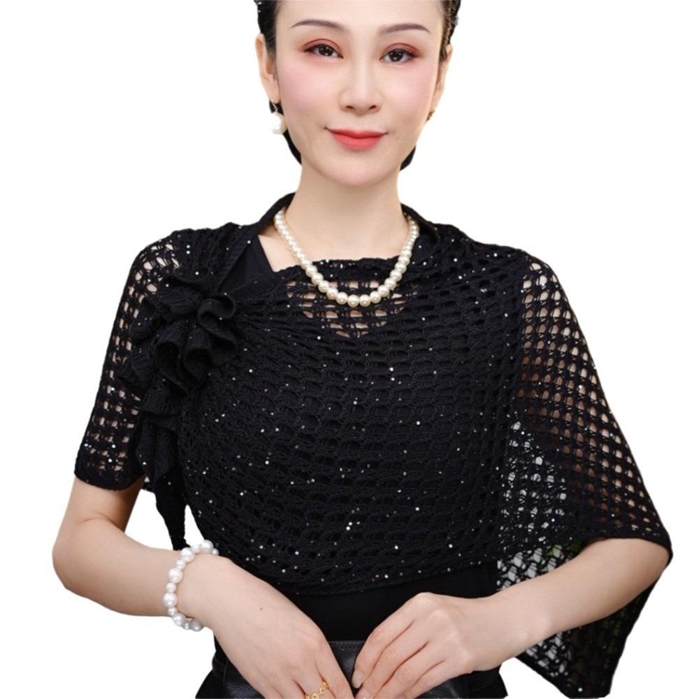 Front Buckle Design Cutout Wrap Sparkly Design Ice Silk Wrap Triangle Shawl  Travel