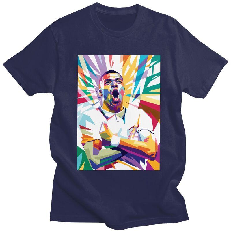 Custom Soccer Gift Mbappes Pop Art Tshirt for Men Short Sleeve Casual T Shirt Fashion Tshirt Loose Fit Pure Cotton Tee Gift