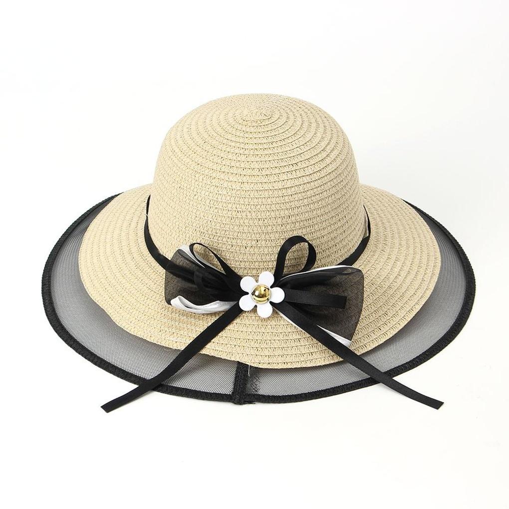 Flower Ribbon Beach Hat (Light Brown) Straw Hat
