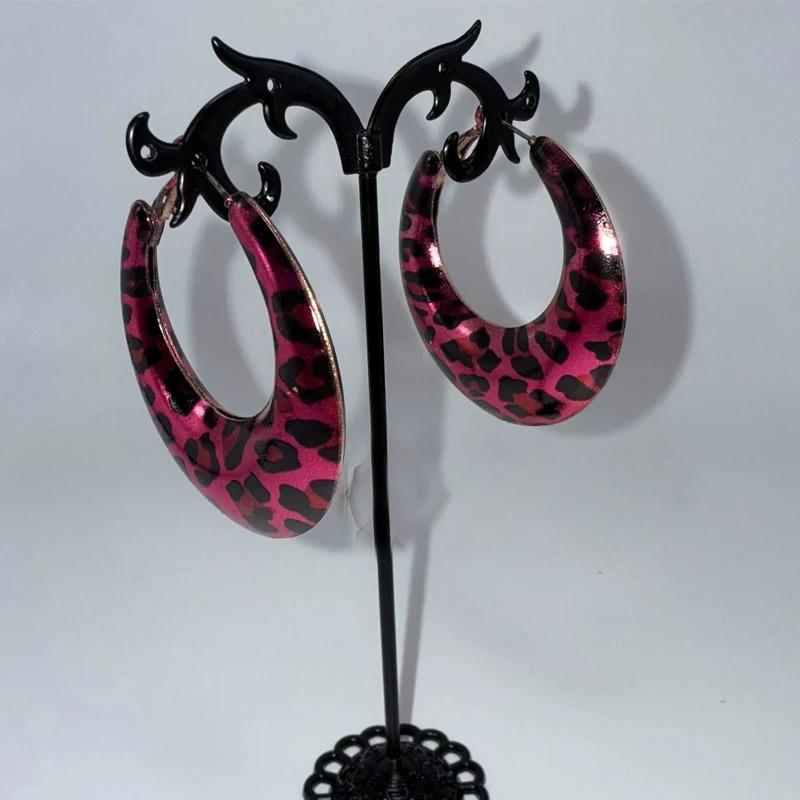 Rock Grunge Brown Leopard Print Punk Charm Earrings for Women Sexy Fashion Accessories New Leopard Print Earrings Y2K Zircon