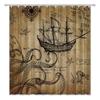 Maritieme Eilandkaart Douchegordijnen, Vintage Oude Kaart Piratenschip Decor Polyester Oceaan Oude Piraten Schatkaart Douchegordijn