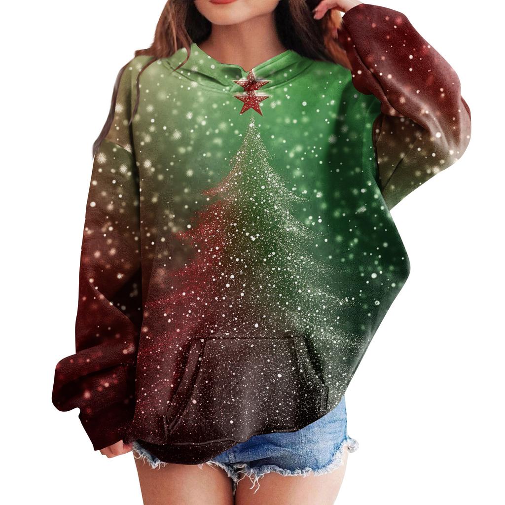 Sweatshirts Til Teen Piger Hættetrøjer Langærmet Snoretræk Pullover Sød Oversized Hættetrøje Juledag
