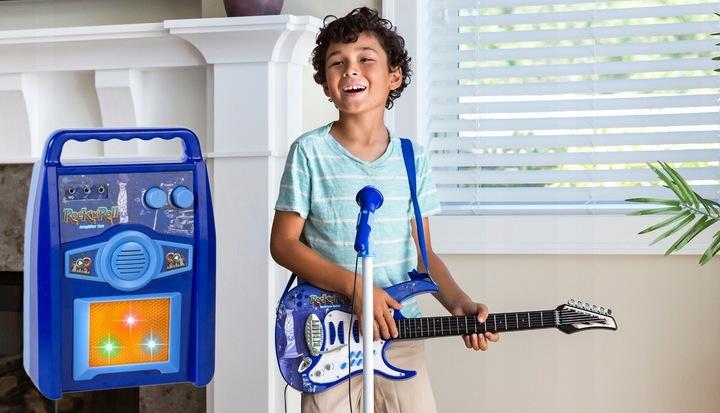 Gitara Elektryczna Duża Dla Dzieci Mikrofon Statyw Wzmacniacz Instrument