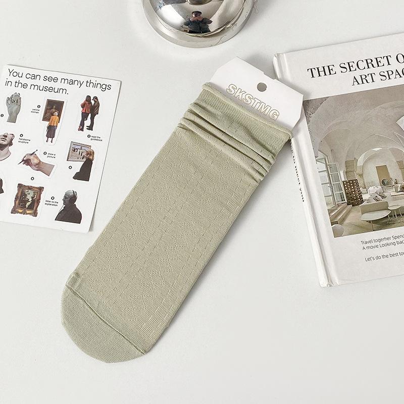 Chaussettes mi-mollet pour femmes, Chaussettes d'été fines à revers, Chaussettes en coton respirant, Bas amples polyvalents, Style scolaire