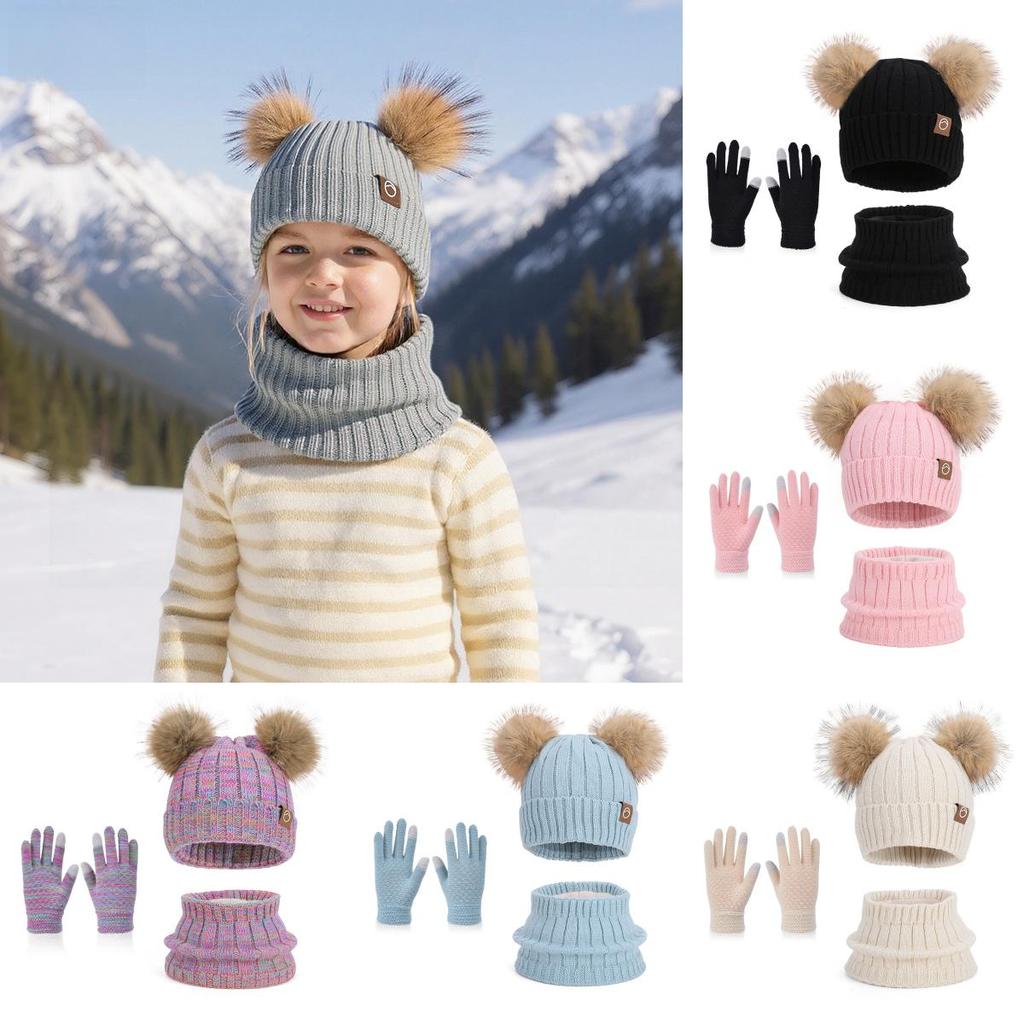 Strickmützen-Set für Kinder mit Ohrenschützern und Schal für den Winter, für Wärme im Freien, Kinderzubehör