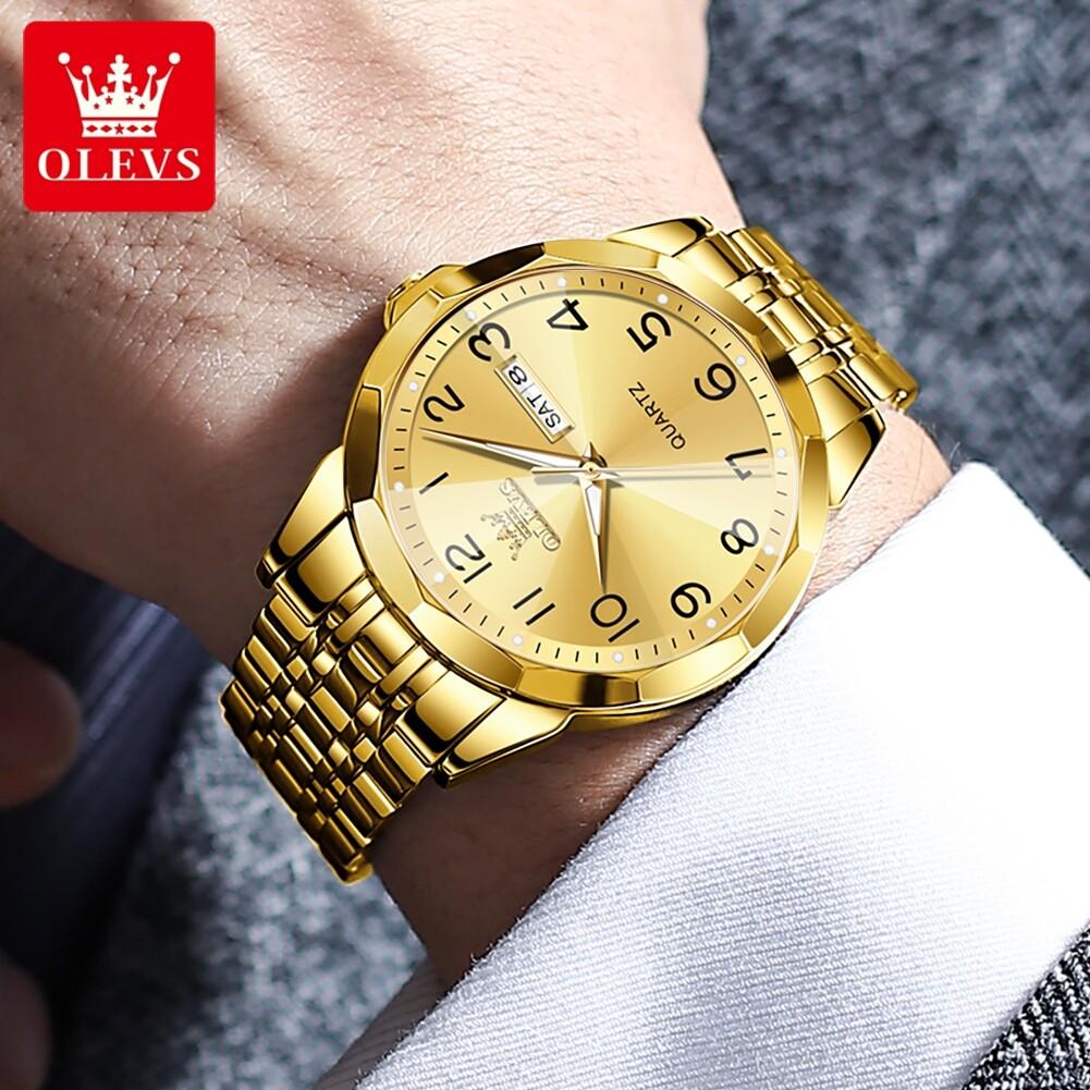 OLEVS Men Watch Original Brand Waterproof Luminous Quartz Watch Rhombus Mirror Stainless Steel Watch With Box