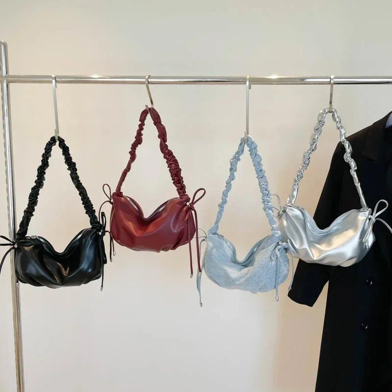 PU Solid Color  Hot Selling Women's Shoulder Bag Zipper Trendy Fashion Hobos Handbag Soft Simple Versatile Crossbody Bag