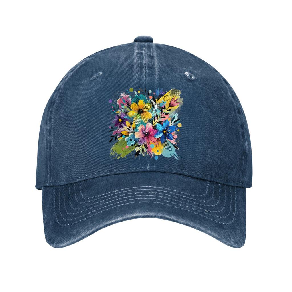 Vibrant Floral Graffiti Baseball Cap Unisex Washed Cotton Adjustable Casual Dad Hat