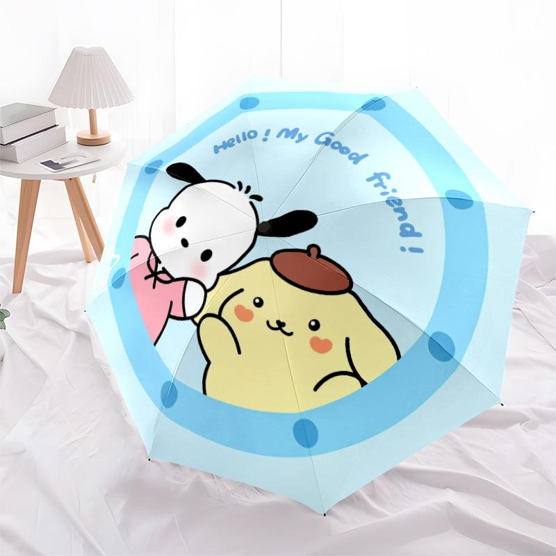 Cute Pochacco  pattern, automatic folding umbrella, portable and foldable design, 8 ribs, a Christmas or birthday gift.