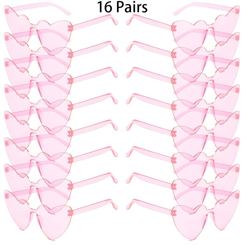 16/20 Pairs Cute Heart Shaped Sunglasses Fashion Rimless Solid Color Beach Vacation Shades Women Trendy Rave Decor Sun Glasses