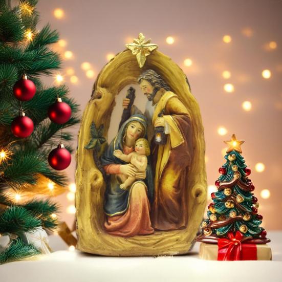 Resin Statue Nativity Scene Christmas Ornament Waterproof UV Resistant Holy Family Sculpture Party Decor