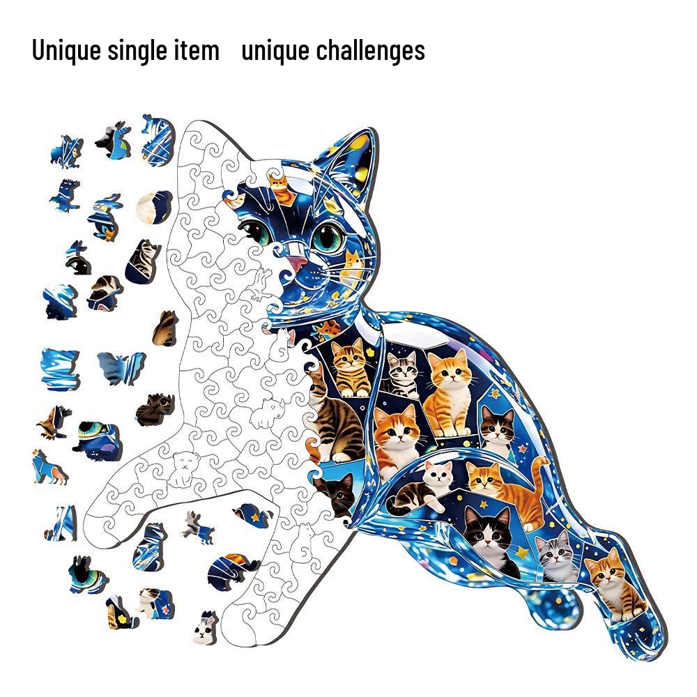 HOOLOOG Transparent Cat Puzzle: Challenging DIY Wooden Jigsaw and Piggy Bank
