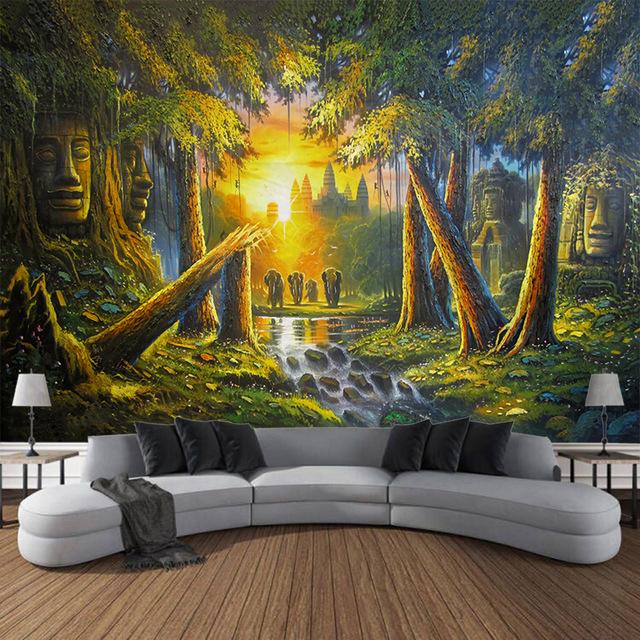 Retro Krajina Olejomalba Tapiserie Nástěnná Fantasy Domácí Umělecká Dekorace Fantasy Kawaii Pokoj Pozadí Látková deka