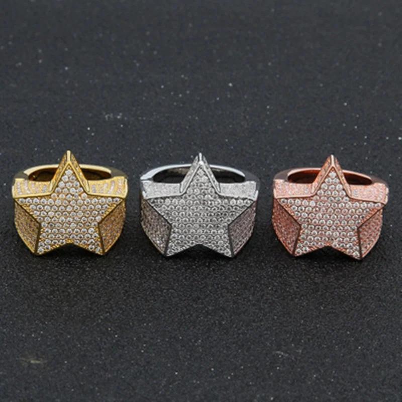 My Fine Jewelry Women's White Milangirl New Hip Hop Rock Five Star Rings Men Luxury Rhinestones Zircon Pentagram Rings Wedding Party