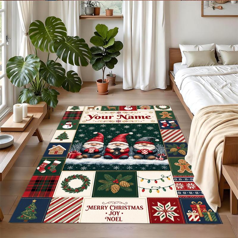Christmas Custom Name Printed Square Area Rug Soft Non Slip Floor Carpet For Bedroom Holiday Gift