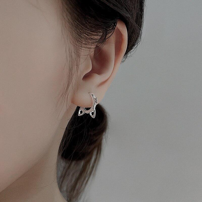 925 Sterling Silver Cute Cat Earrings For Women Girl Personality Hollow Ear Buckle Earring Summer Jewelry