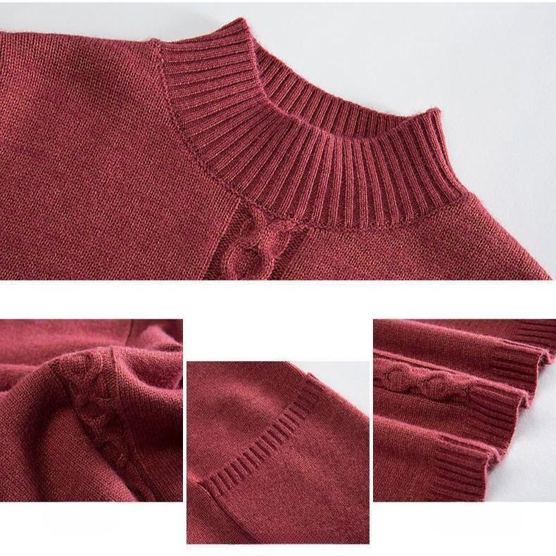 Autumn Winter Women's Half Turtleneck Knit Dress Slim Fit Solid Color Pullover Long Sweater Dress