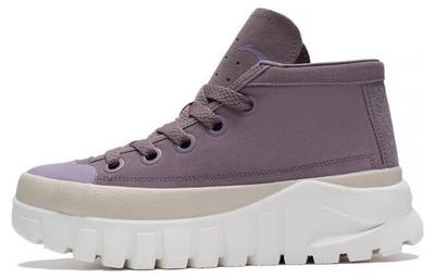 LEATHER BOOT Platform Slip Resistant Abrasion Resistant Mid Top Casual Shoes Women's Eggplant Skin Purple AZGS144-2