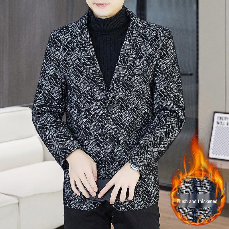 Men's Fashionable Lapel Plus Velvet Jacket - 2025 Autumn/Winter Casual Versatile Style