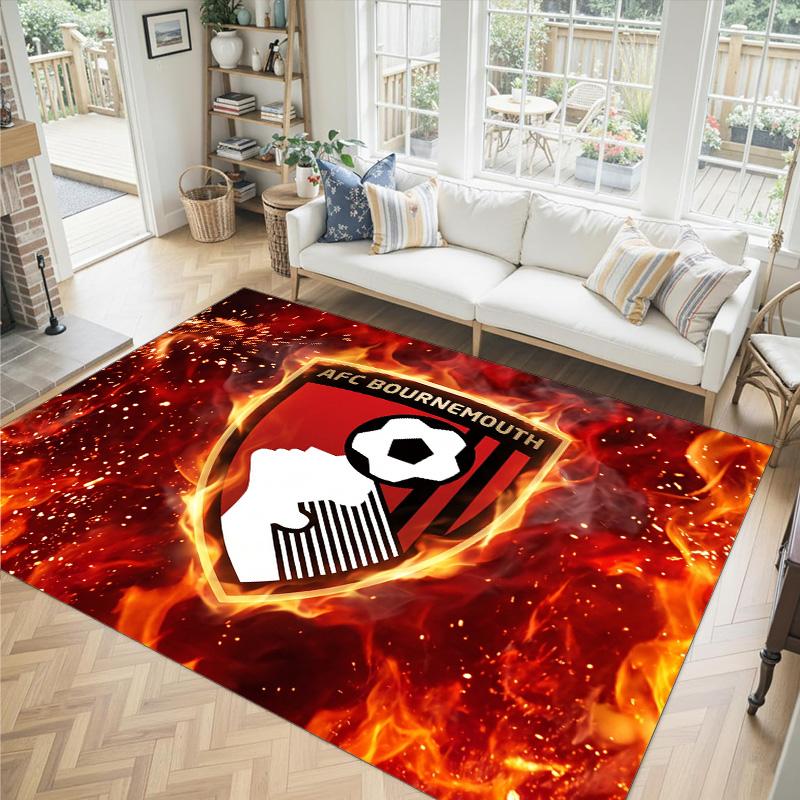 Bournemouth Football Design Crystal Velvet Carpet Cozy Non?Slip Printed Rug For Bedroom Living Room Entrance