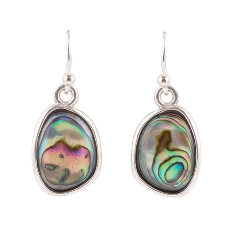 Vintage Silver Color Metal Geometry Inlaid with Imitation Abalone Shell Multicolour Stones Dangle Earrings for Women