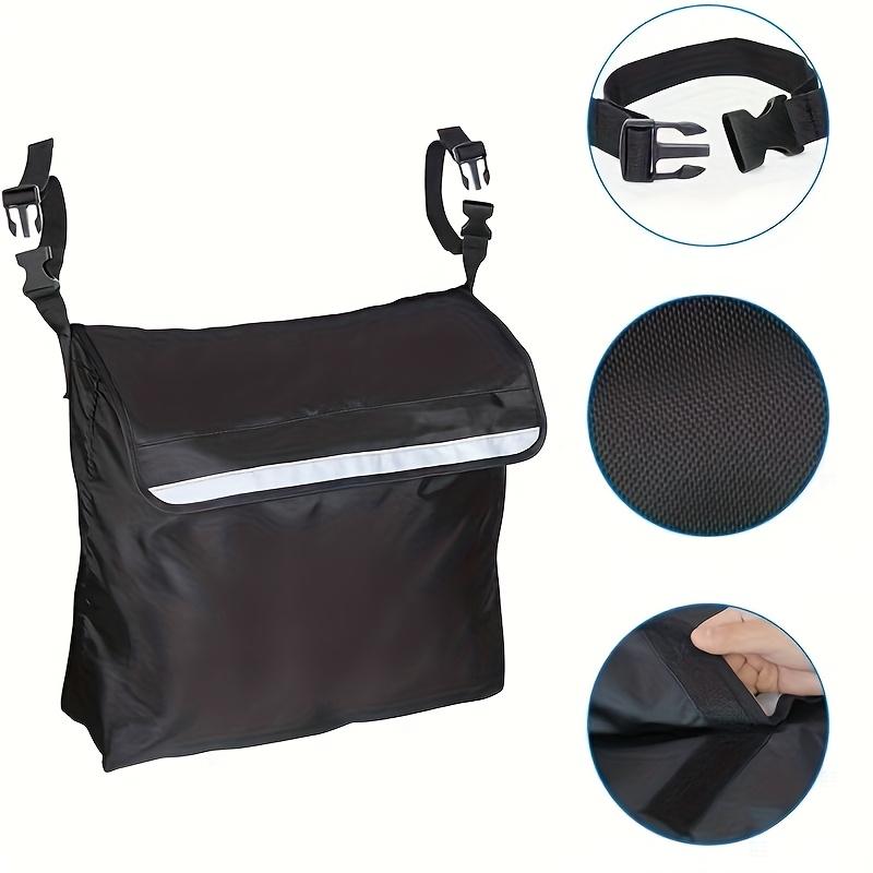 Black Oxford Cloth Wheelchair Storage Bag Large Capacity, with Net Pocket & Strap, for Elderly. Hand Wash or Dry Clean.