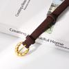Genuine Leather Suede Women Belt Fashion Skinny Waistband Retro Gold Buckle Brown Belts for Jeans Pants and Dresses