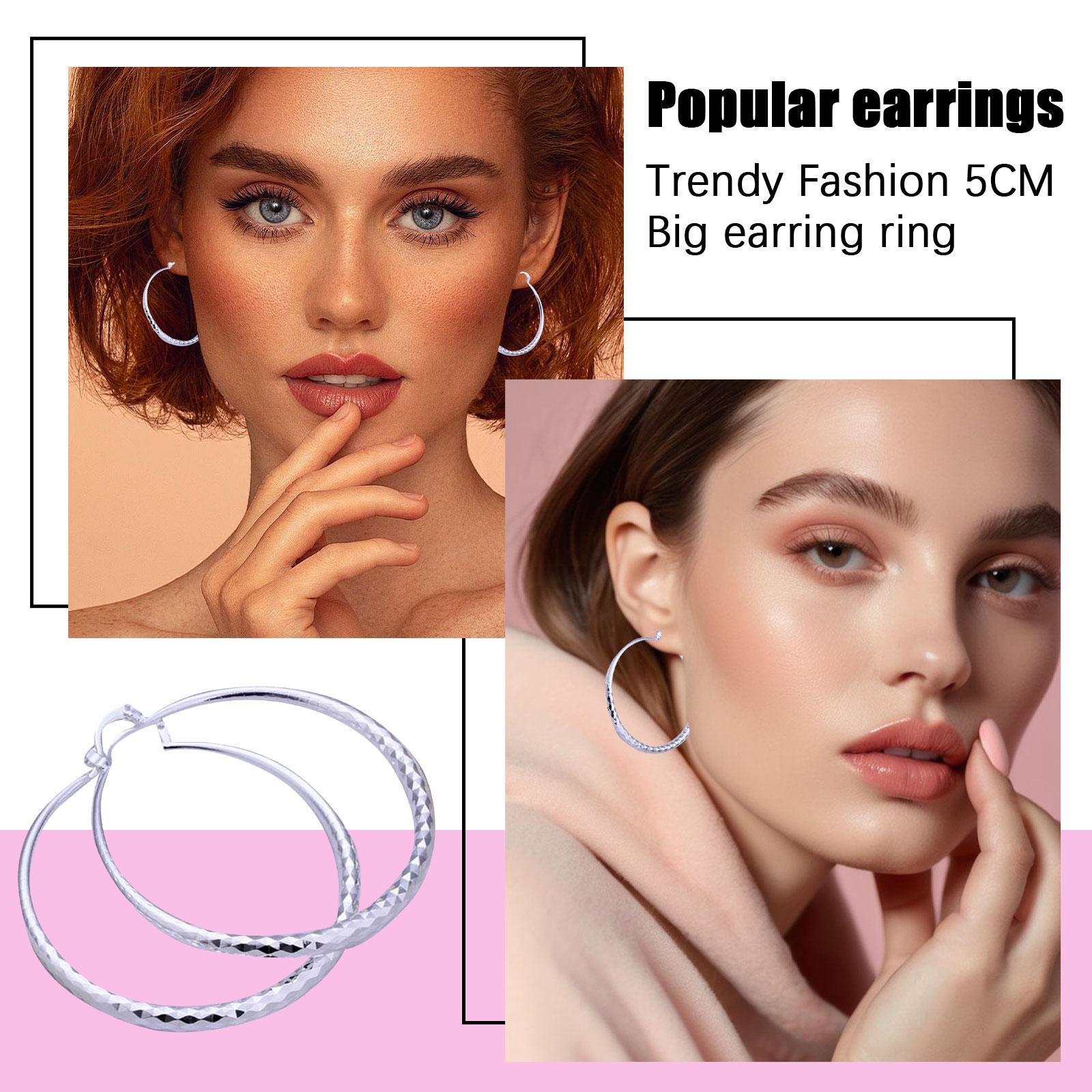 Модные большие серьги 5 см Популярные серьги-кольца One Size