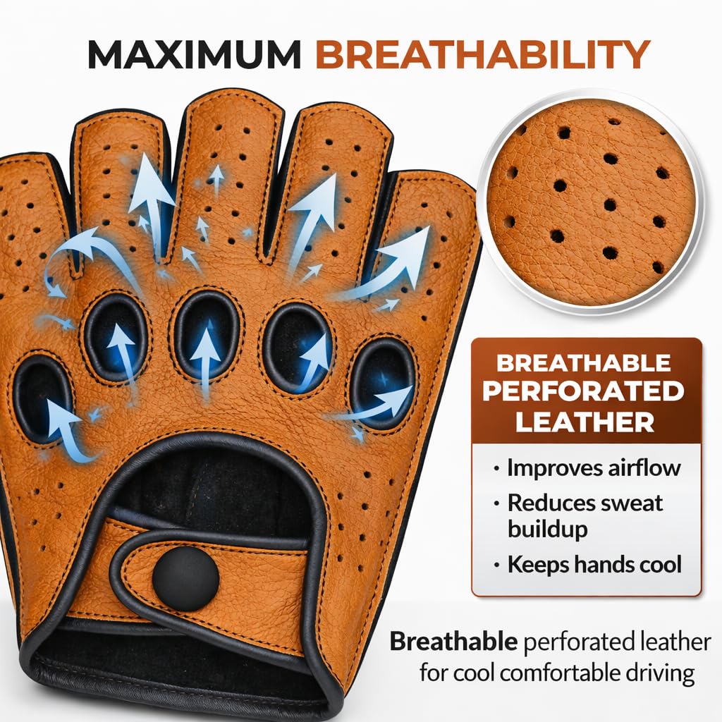 Riparo Herren Leder Rückstich Fingerlos Halbfinger Fahren Motorrad