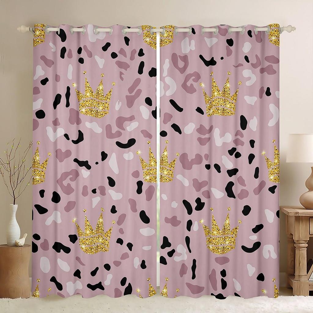 2 panel Princess Crown Pink Curtain for Girls Bedroom Powder Room Window Grommet Top cortinas Glowing Print cortinas Blinds