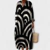 Fashion Vacation Style V-Neck Long Sleeve Printed Loose Beach Dress Women's Stylish Color Block Design Long Dress