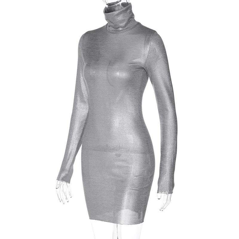 Abito sexy da donna slim collo alto manica lunga vita alta abiti ultra corti