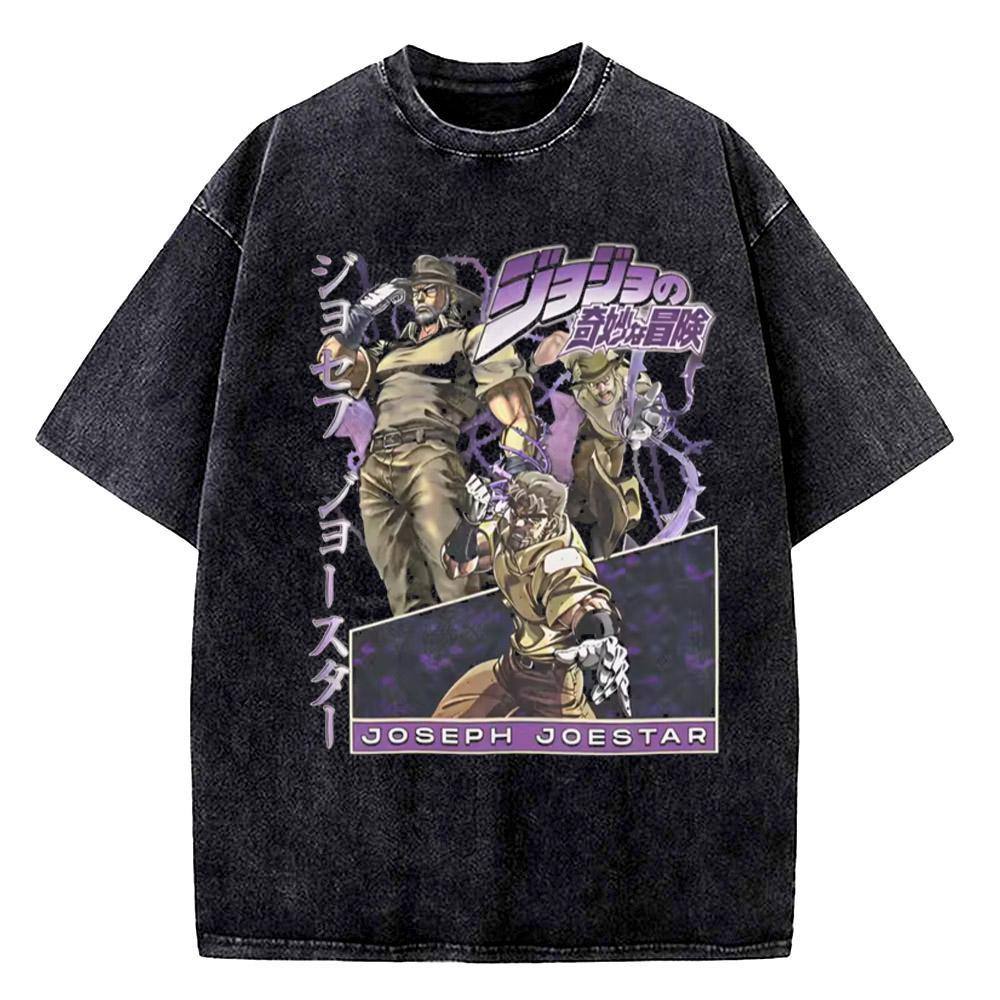 ZX vintage shirt JoJos Bizarre Adventure Johnny Joestar Grafisch T-shirt Heren Vintage Gewassen Katoenen T-shirts Manga T-shirt Harajuku Mannen Tops 2XL