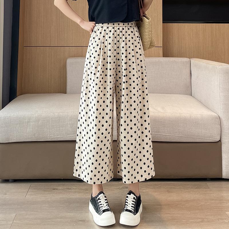 Loose-fitting Cotton and Linen Pants for Women In Summer Casual Nine-inch Wide-leg Pants with A Good Drape and Flared Pants