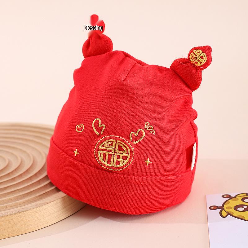 Spring & Autumn Baby Hat for Newborn Boys & Girls - Red Festive Cap for 100 Days