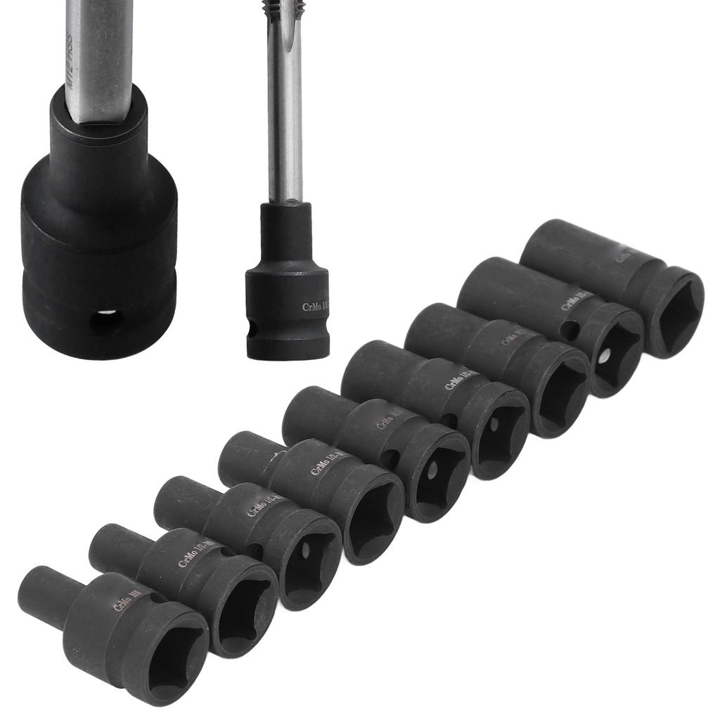 9 Pieces Tap Sockets Cr Molybdenum Steel 1/2 Inch Drive Square Socket Set for Electric Pneumatic Hand Wrench