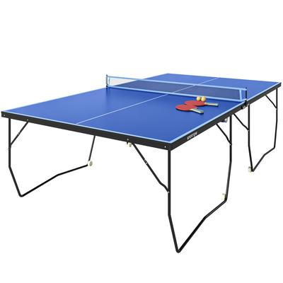 9FT Folding Tennis Table, with 8 Wheels, for Indoor Use, Blue