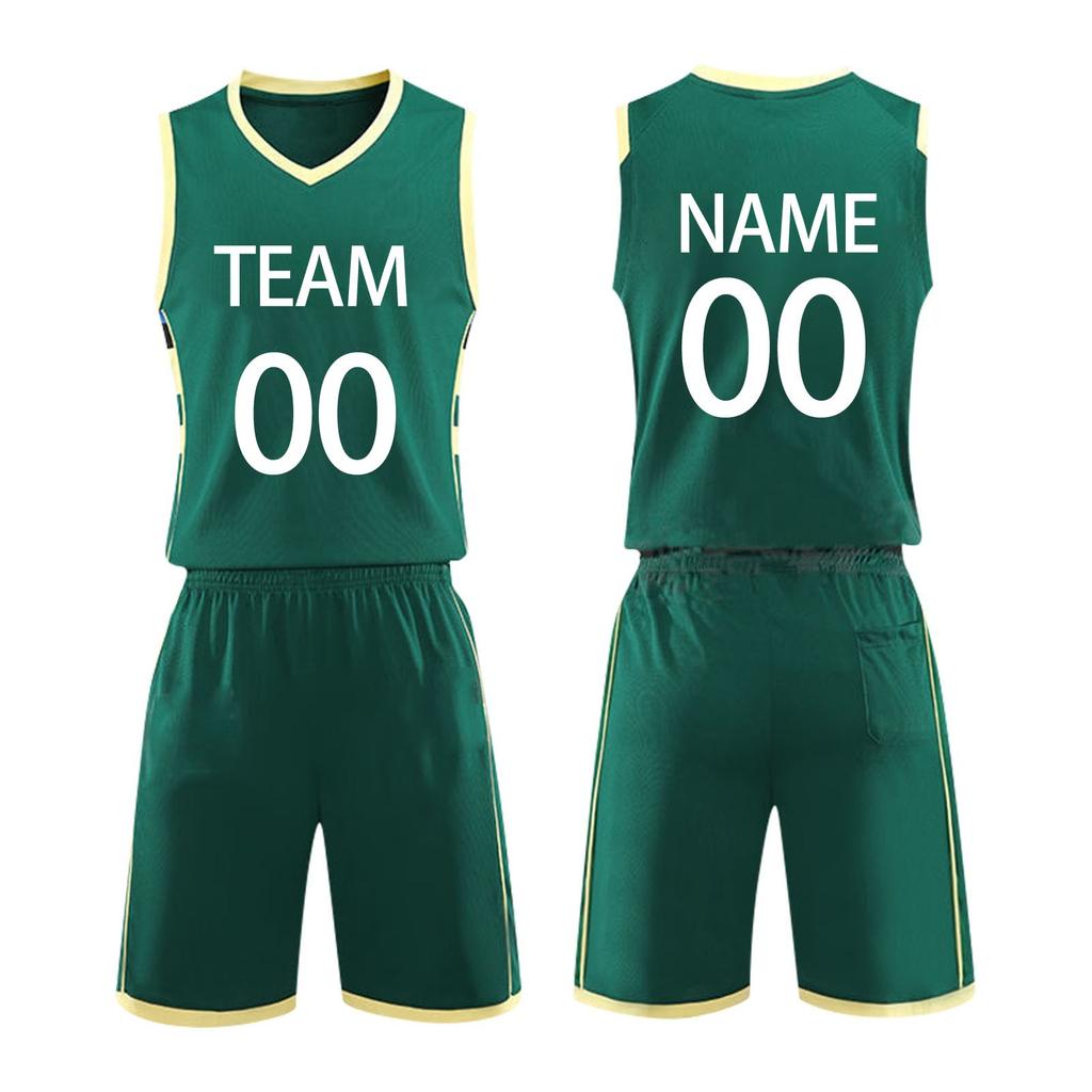 Men's Sleeveless V Neck Basketball Uniform Set Athletic Team Sportswear with Striped Side Panel Design for Training